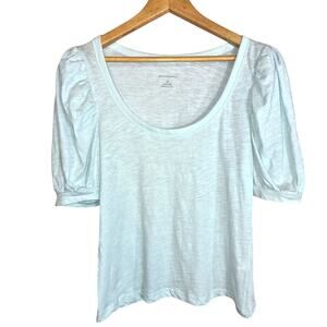 NEW Anthropologie Light Blue Puff-Sleeve Scoop Neck Tee NWT Blouse Medium